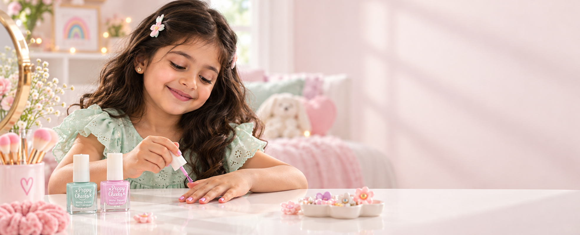 Child painting her nails with colourful children's nail polish